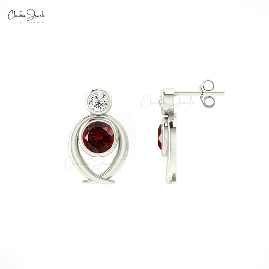 Load image into Gallery viewer, Genuine Diamond &amp;amp; Garnet Brilliant Round Cut Push Back Studs in 14k Solid Gold Jewelry
