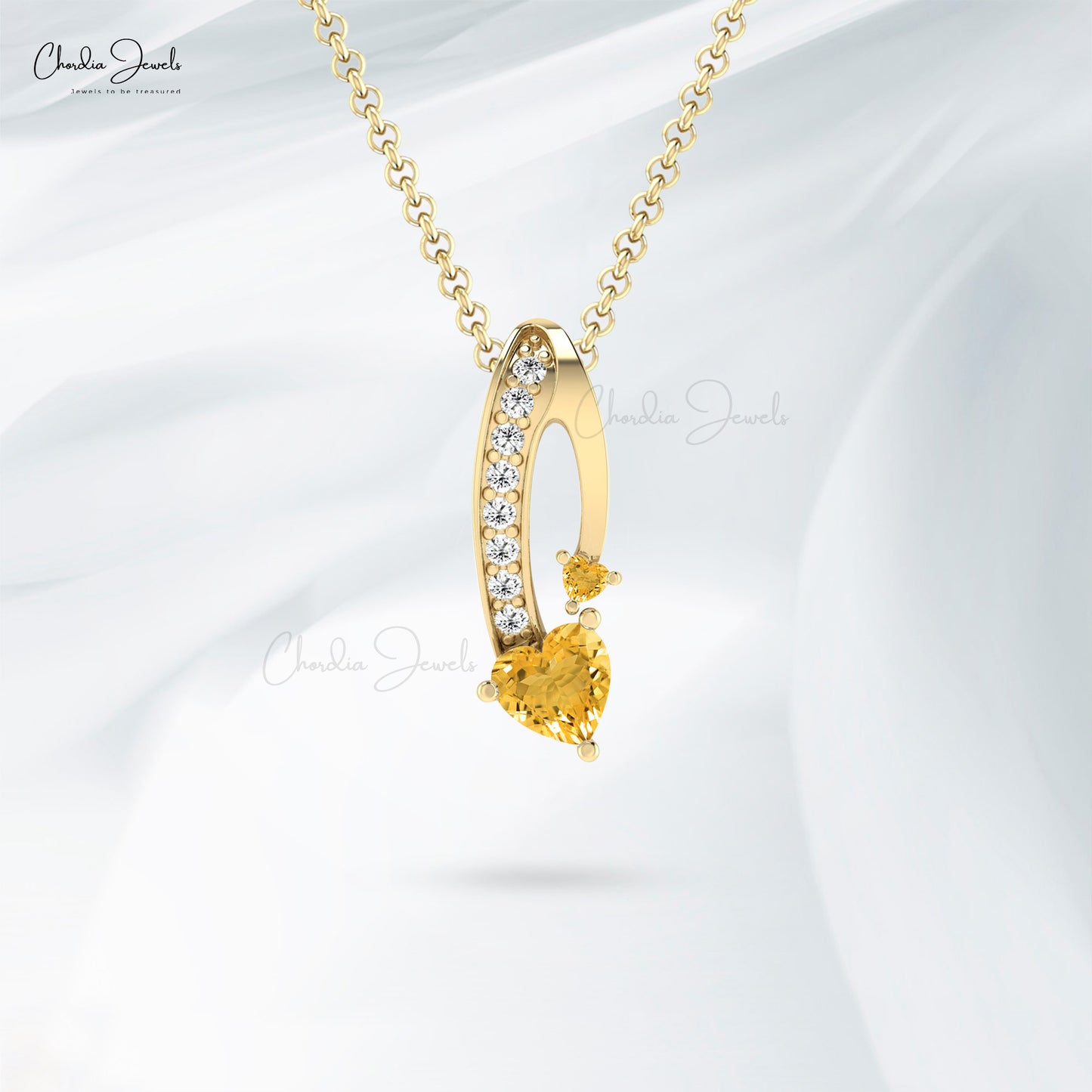 Natural Citrine Twisted Pendant With 0.78 Ct Gemstone And Diamond Necklace In 14k Gold