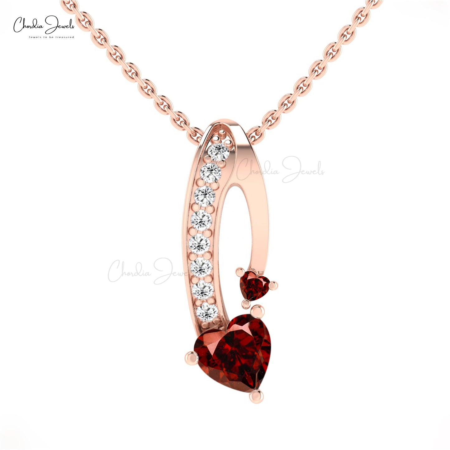 Two Birthstone Twisted Pendant With  0.78 Ct Red Garnet Diamond 14k Gold Fine Jewelry