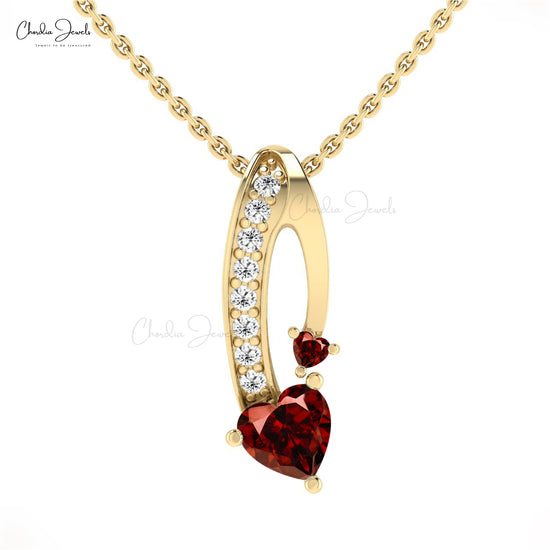 Load image into Gallery viewer, Elegant Garnet &amp;amp; Diamond Twisted Pendant 14k Real Gold 0.68Ct Heart Cut Gemstone Jewelry
