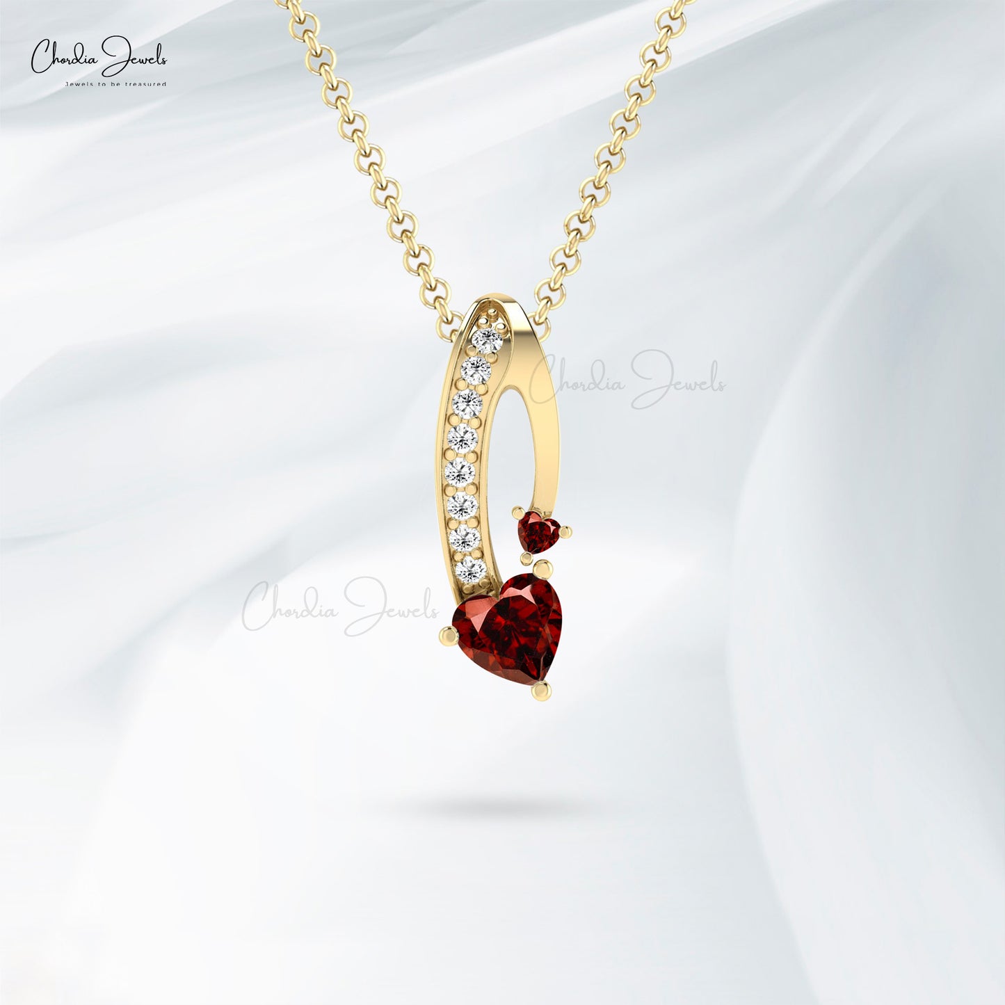 Two Birthstone Twisted Pendant With  0.78 Ct Red Garnet Diamond 14k Gold Fine Jewelry