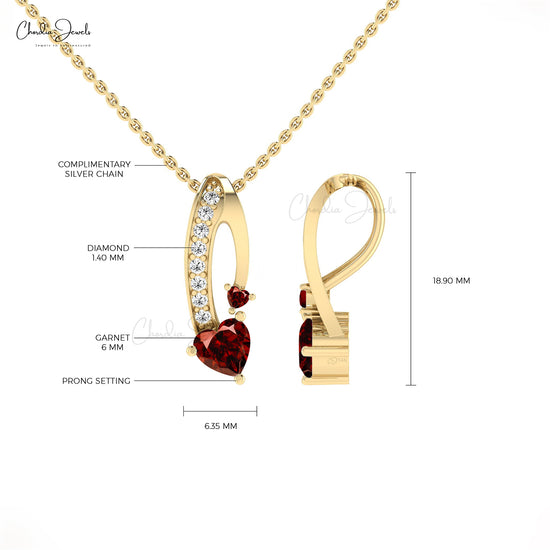 Elegant Garnet & Diamond Twisted Pendant 14k Real Gold 0.68Ct Heart Cut Gemstone Jewelry