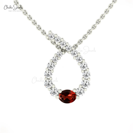 Genuine Garnet White Diamond Pendant In 14k Gold 0.19Ct Gemstone Jewelry For Women's
