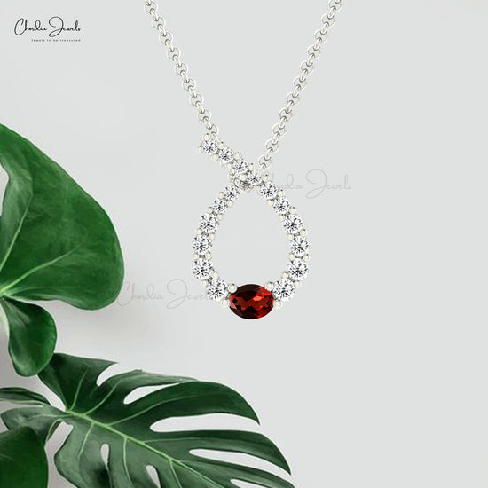 Genuine Garnet White Diamond Pendant In 14k Gold 0.19Ct Gemstone Jewelry For Women's