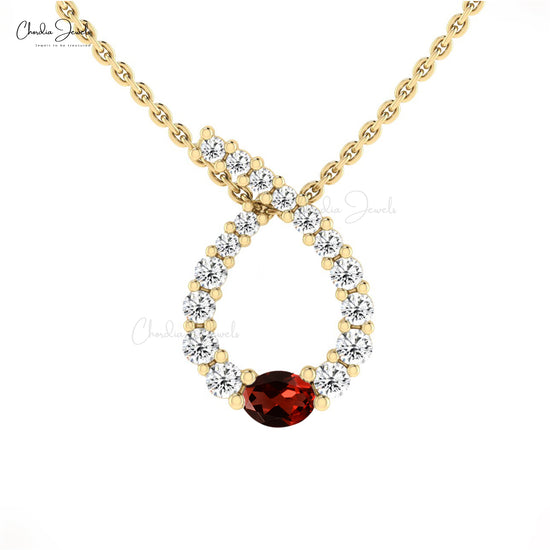 Genuine Garnet White Diamond Pendant In 14k Gold 0.19Ct Gemstone Jewelry For Women's