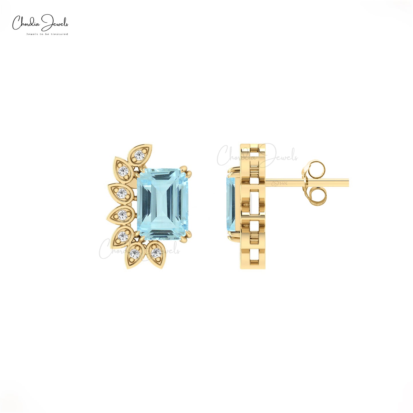 AAA Pretty Aquamarine Earrings 7X5MM Gemstone Earrings 14k Solid Gold Diamond Earring For Birthday Gift