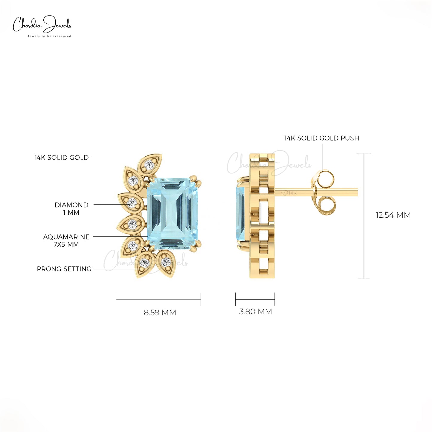 AAA Pretty Aquamarine Earrings 7X5MM Gemstone Earrings 14k Solid Gold Diamond Earring For Birthday Gift