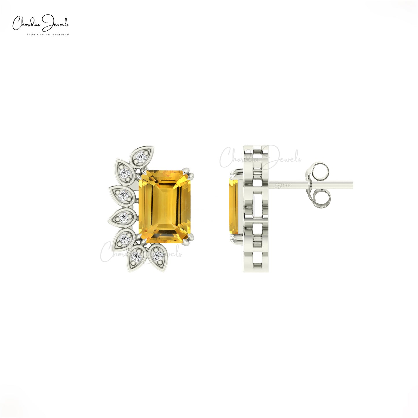 Citrine Diamond Studs Earrings