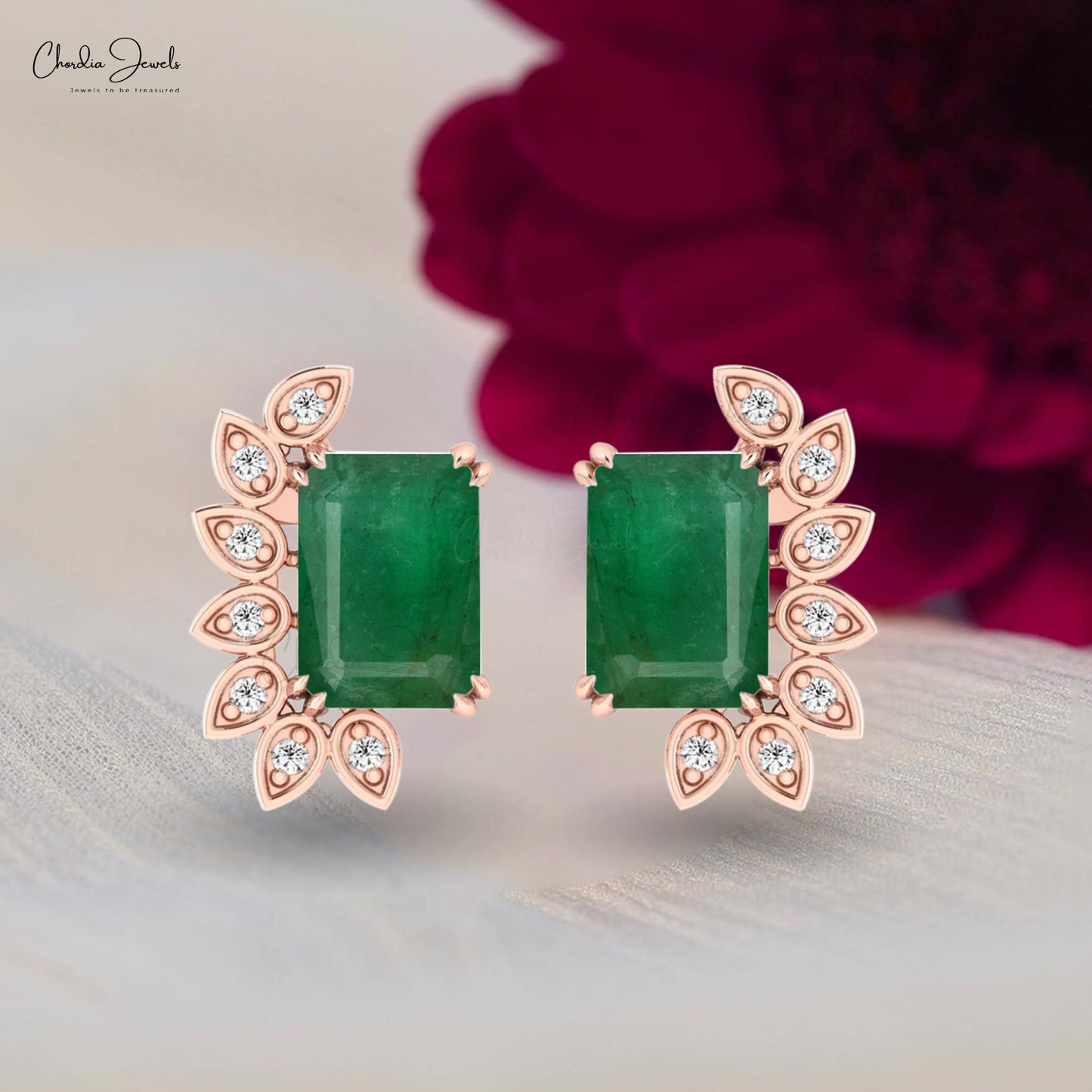 Load image into Gallery viewer, Genuine Emerald 2.00Ct Stud Earrings 14k Real Gold Round Cut Diamond Statement Earrings Emerald Cut Gemstone Jewelry For Mother&amp;#39;s Day Sale
