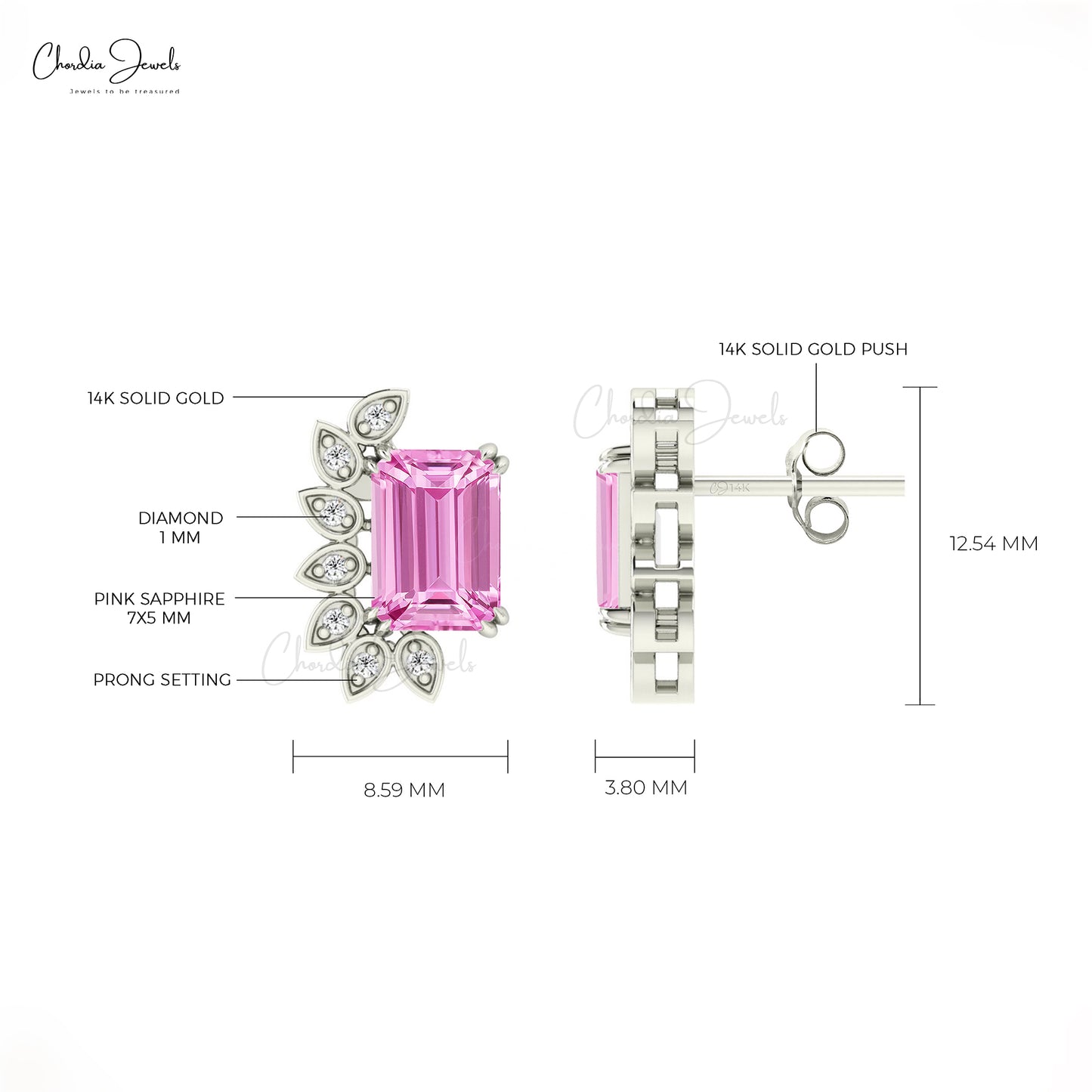 Statement Pink Sapphire Earrings For Women 14k Solid Gold Diamond Push Back Earring For Gift