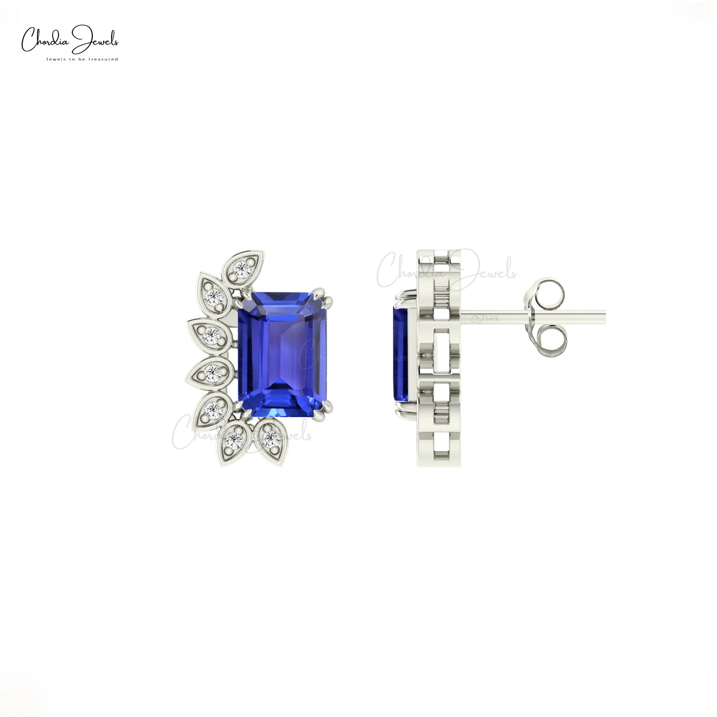 Dainty Solid 14k Gold Statement Earrings Genuine 2ct Tanzanite & Round Diamond Studs