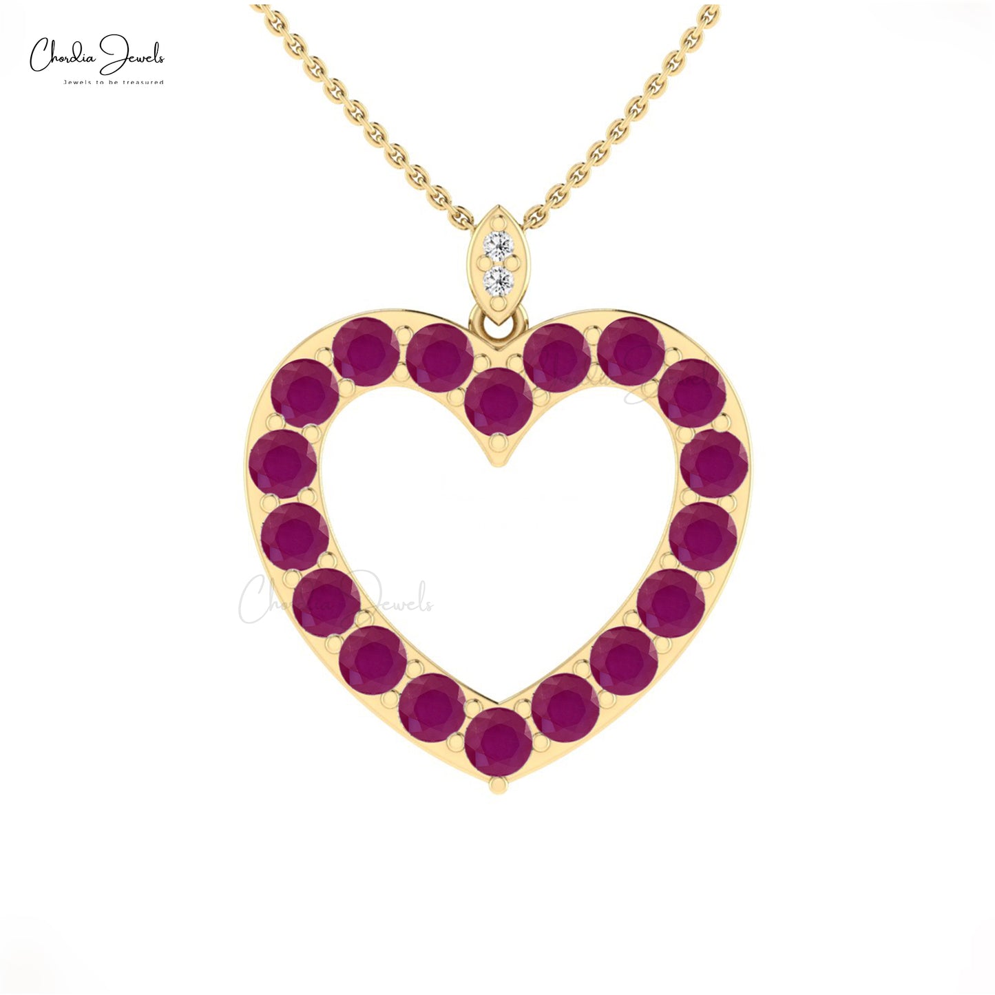 Natural Ruby Hallow Heart Pendant 14k Solid Gold Diamond Pendant For May Birthstone