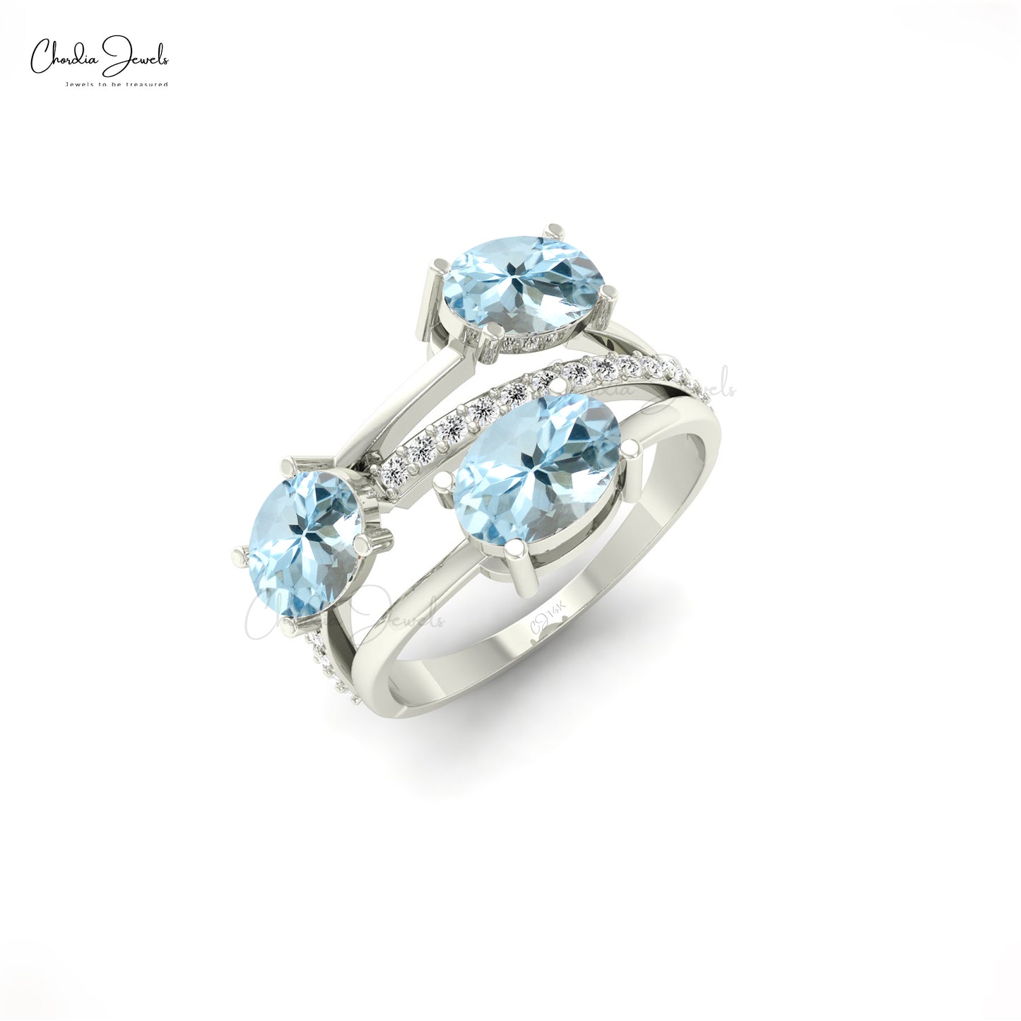 Chordia Jewels Solid Gold Aquamarine Diamond Split Shank Ring
