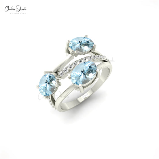 Chordia Jewels Solid Gold Aquamarine Diamond Split Shank Ring