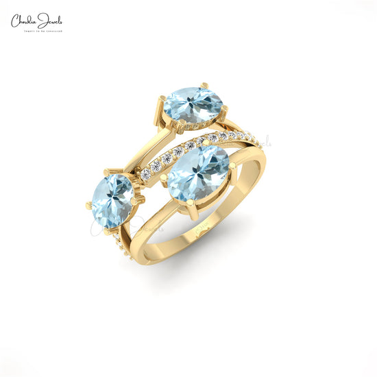 Chordia Jewels 14k Gold Split Shank Aquamarine and Diamond Ring