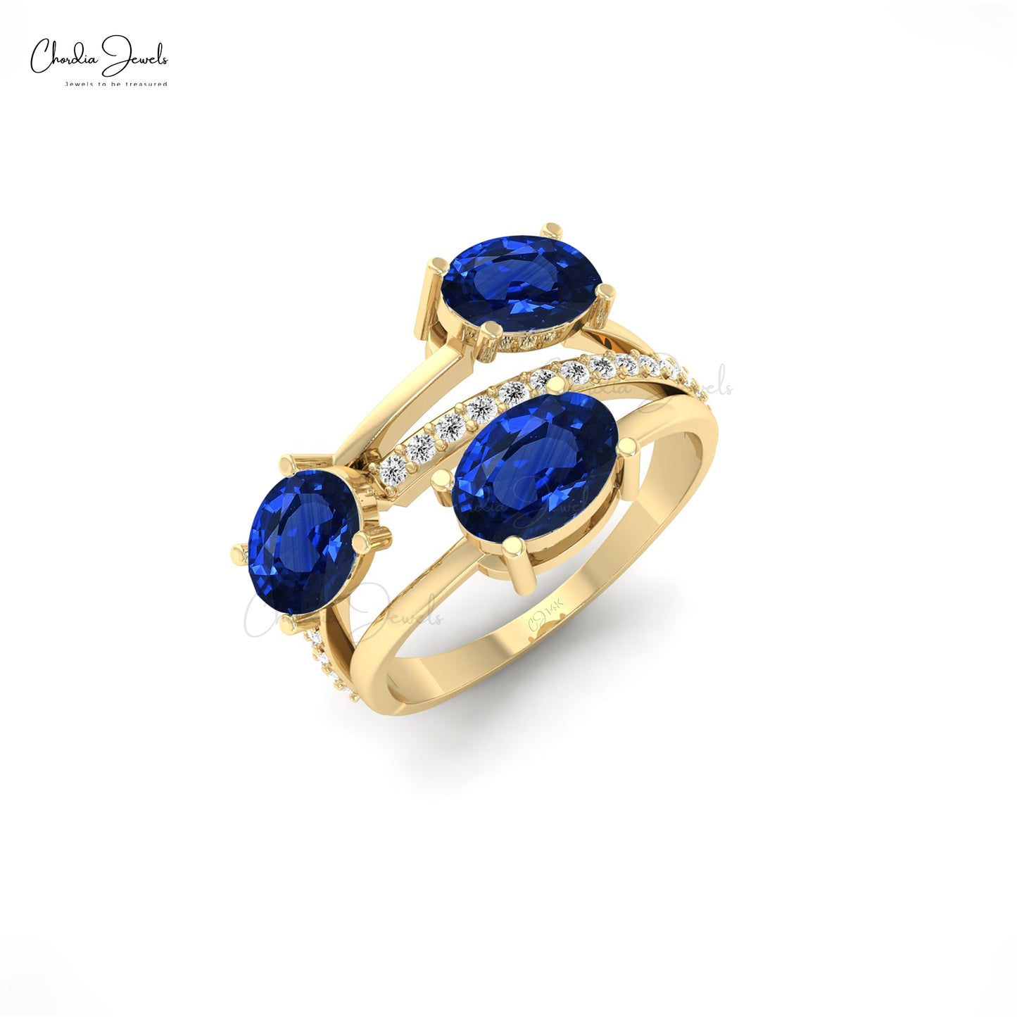 Chordia Jewels Pave Set Diamond and Blue Sapphire Ring