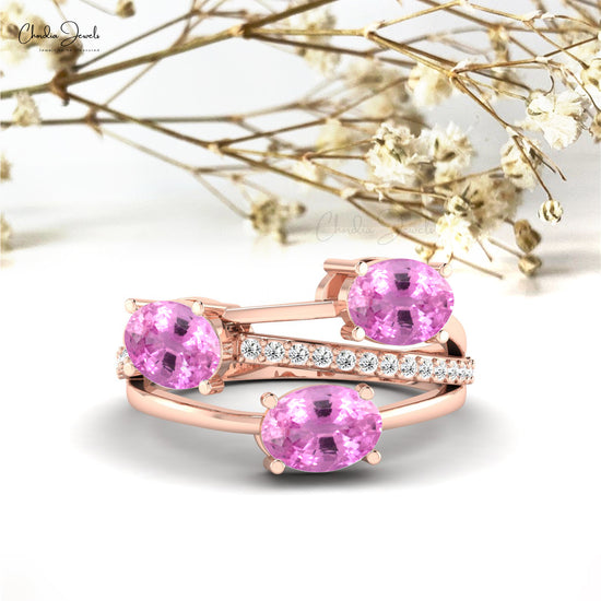 Chordia Jewels 14k Gold 3-Stone Pink Sapphire Cross Over Ring