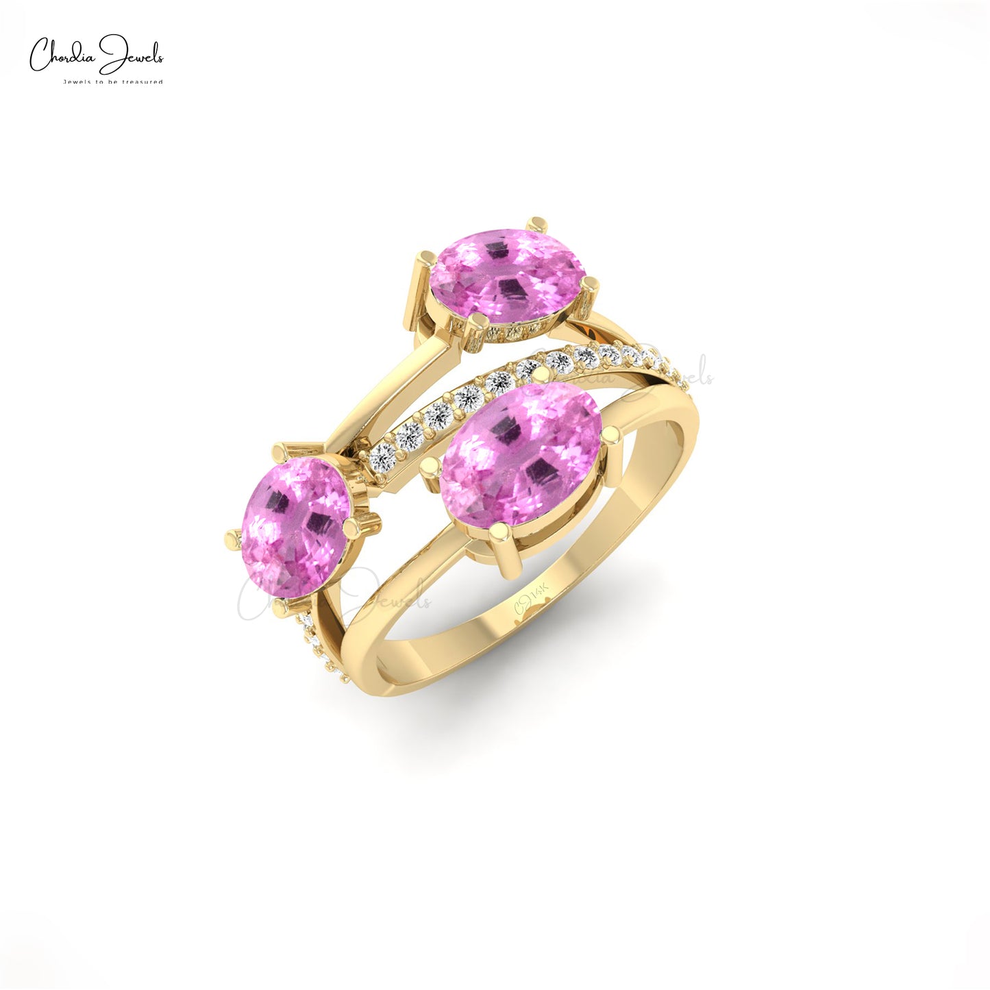 Chordia Jewels Solid Gold Split Shank Pink Sapphire Ring