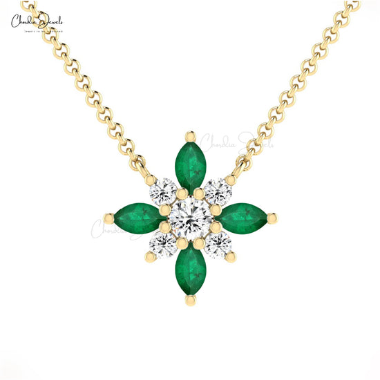 14K White Gold Emerald and Diamond Necklace - Snow's Jewelers Miami Lakes