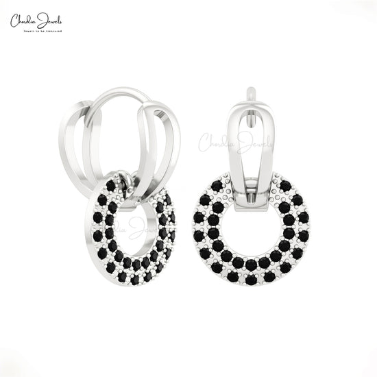 Solid 14k Gold Clip Hoop With 0.28 Ct Black Diamond Double Link Huggies Unique Earrings
