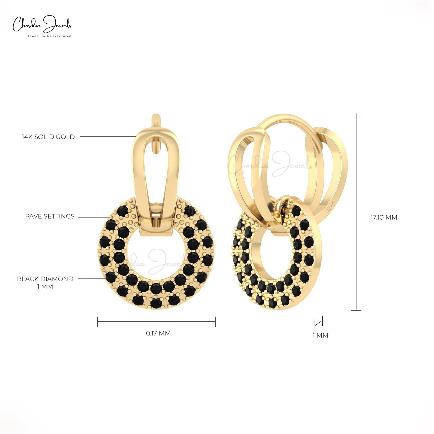 Load image into Gallery viewer, Clip Earrings With Black Diamond Gemstone 14k Solid Gold Hinge Back Closure Earrings
