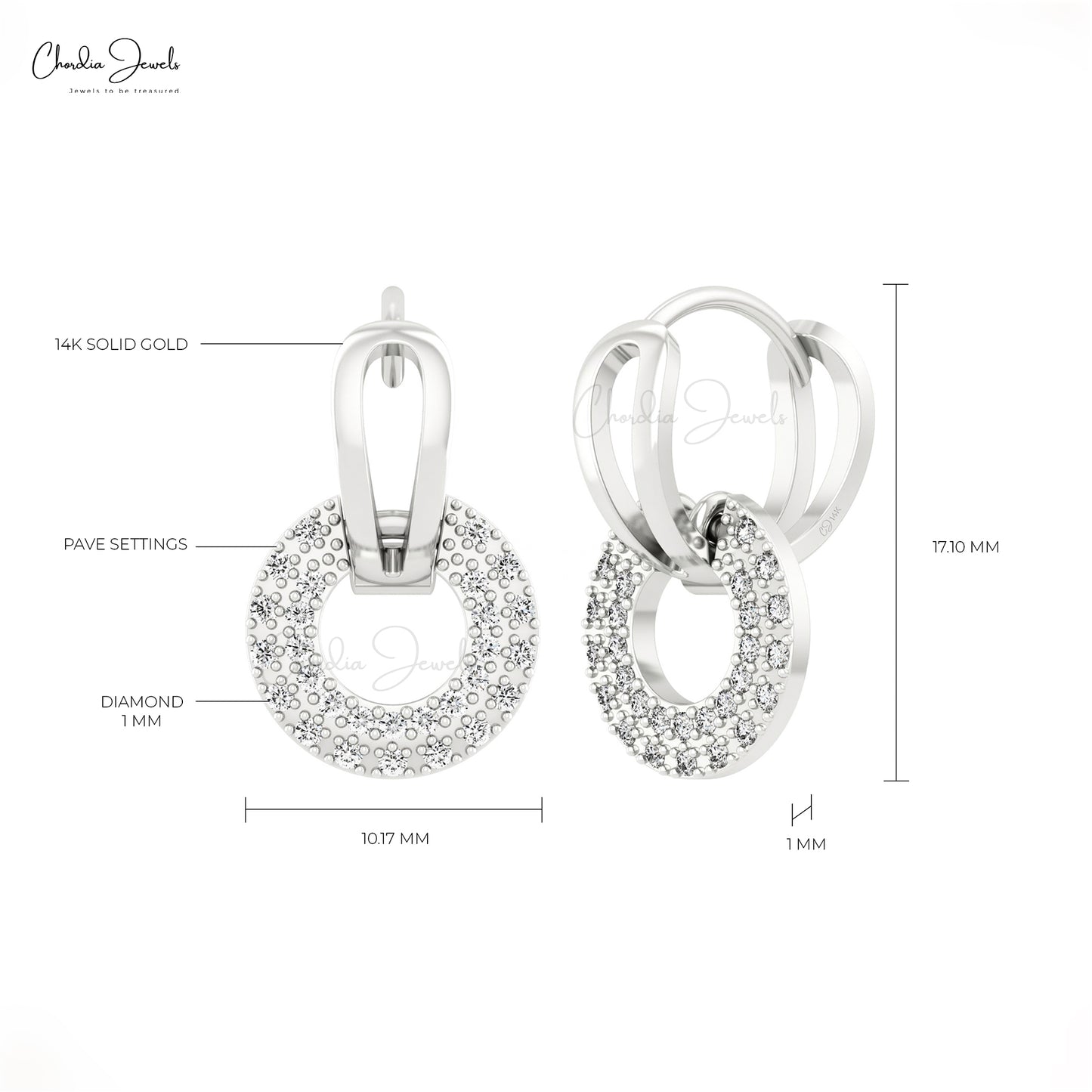 Double Link White Diamond Huggies Earrings 14k Solid Gold Hinge Back Earring Gift For Wife