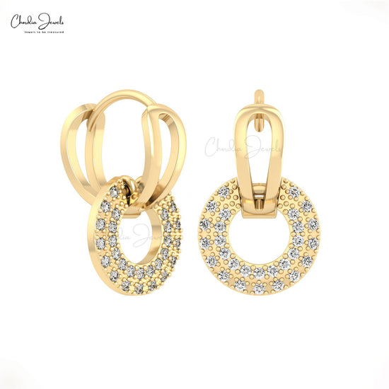 Double Link Huggies Earrings In Solid 14k Gold White Diamond 1mm Round Clip Hoop Earring