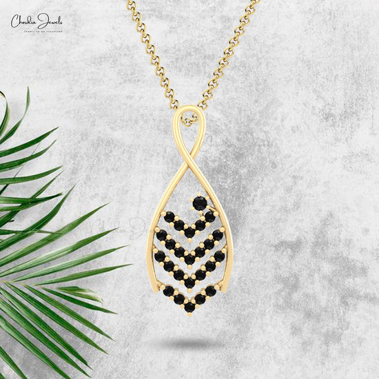 Round Cut V Bar Pendant In Pure 14k Gold Black Diamond Cluster Handmade Necklace For Her