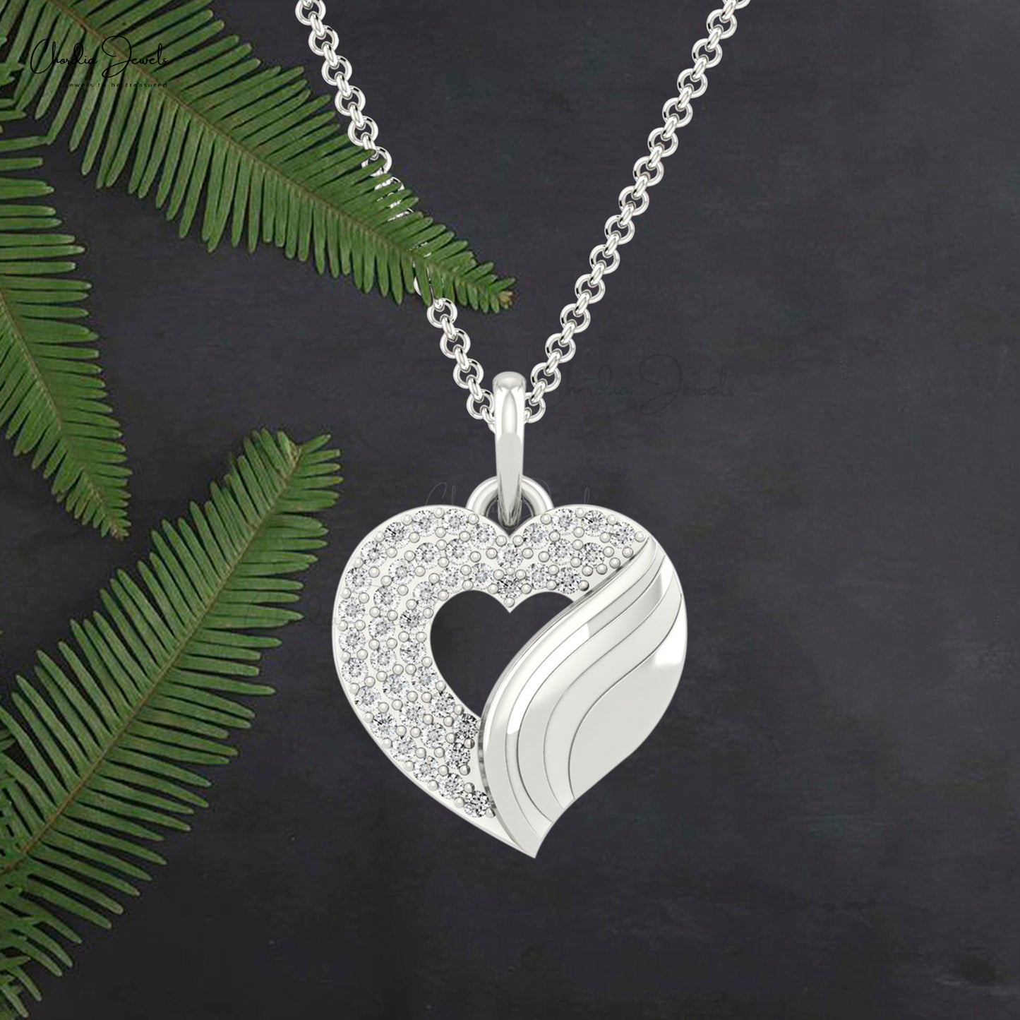 Open Heart Cluster Pendant With 1.20mm White Diamond Pave Set In 14k Pure Gold Neckalce