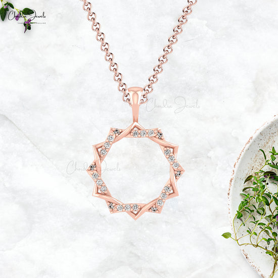 Open Circle Dainty Pendant In 14k Real Gold Diamond 1mm Round Cut Twisted Necklace