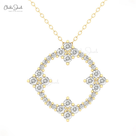 Hidden Bail Circle Pendant With 2.5mm White Diamond Prong Set In 14k Real Gold Necklace