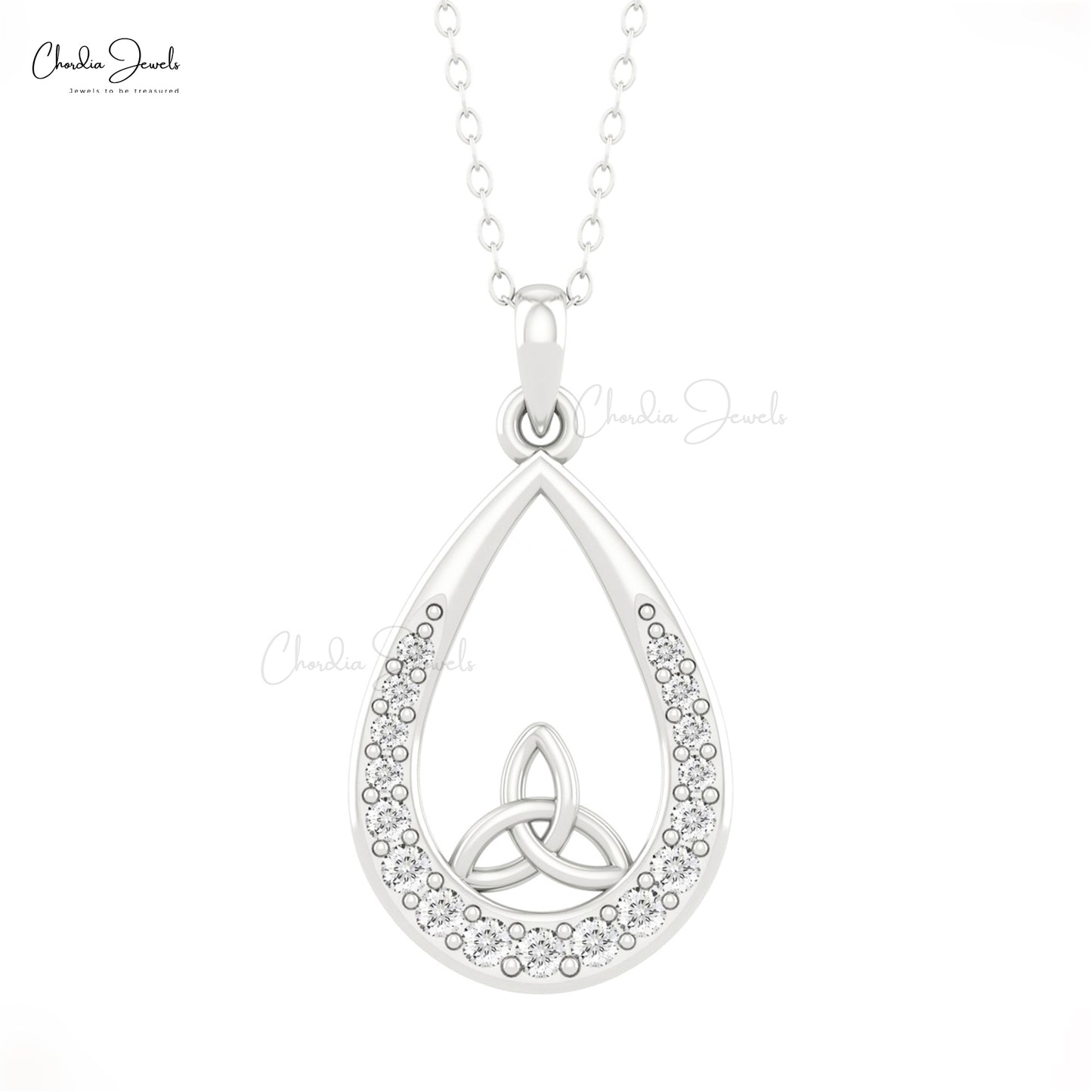 Tear Drop Daily Wear Pendant In Solid 14k Gold G-H Diamond 2mm Round Women Necklace