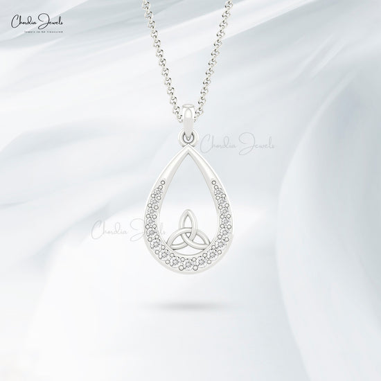 Tear Drop Daily Wear Pendant In Solid 14k Gold G-H Diamond 2mm Round Women Necklace