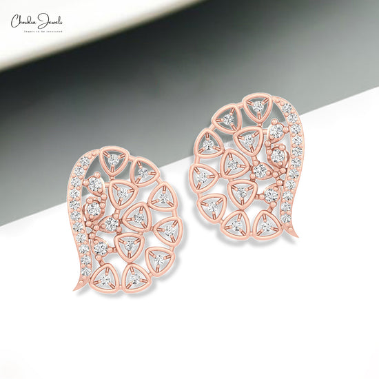 Diamond Cluster Earring In Pure 14k Gold White Diamond April Birthstone Women Earrings