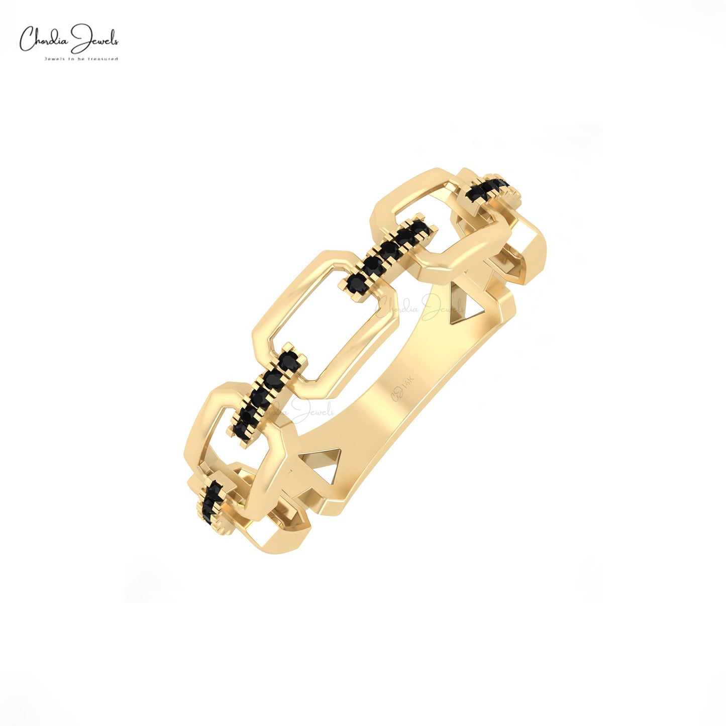 Dainty Cuban Link Promise Ring With 1mm Black Diamond Accents In 14k Real Gold Jewelry