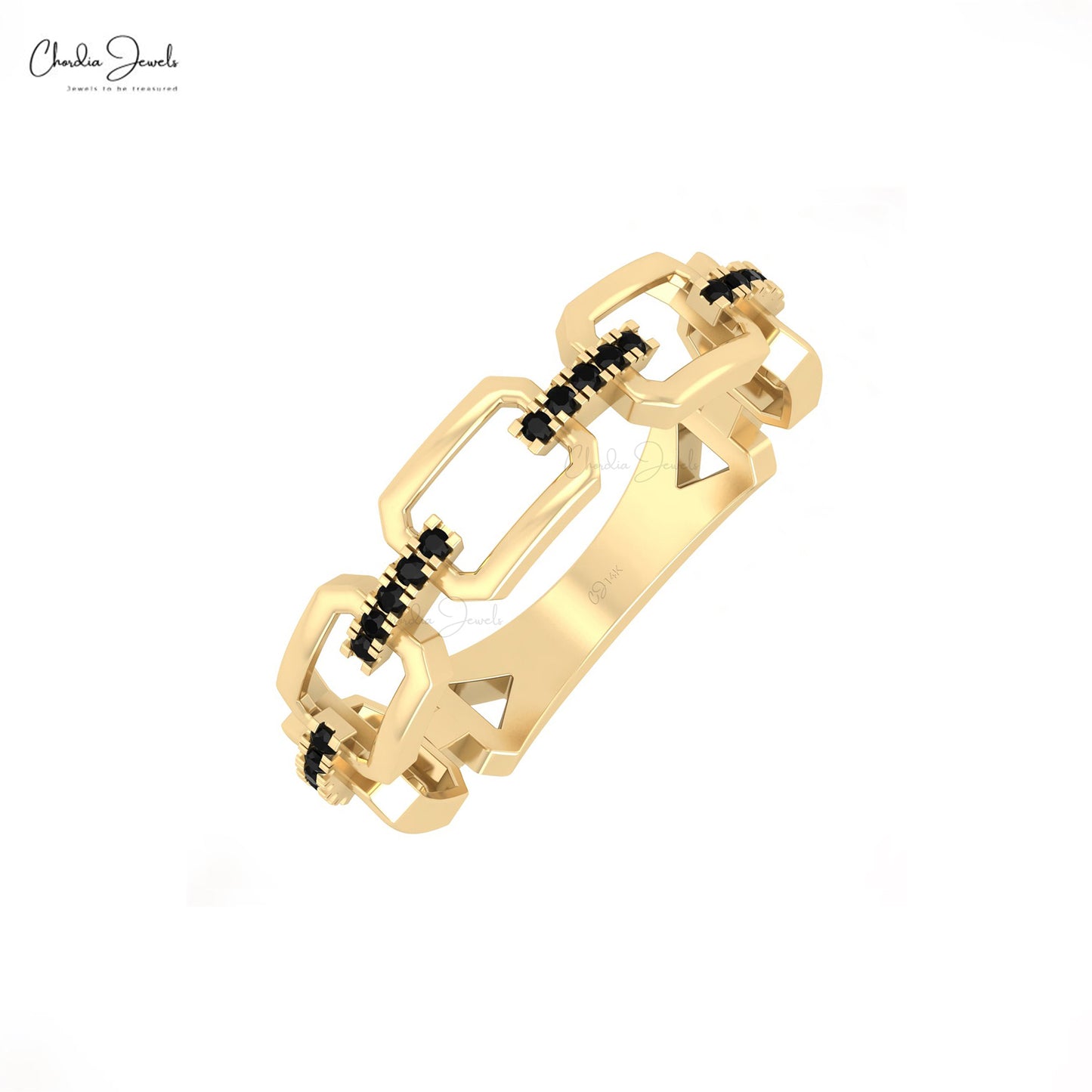 14k Solid Gold Black Diamond Link Ring 0.15ct April Birthstone Unique Ring For Birthday Gift