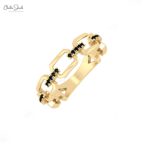 Dainty Cuban Link Promise Ring With 1mm Black Diamond Accents In 14k Real Gold Jewelry
