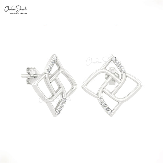 Brilliant Cut Floral Earrings In Pure 14k Gold G-H Diamond Minimalist Studs For Mom