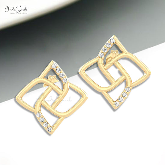 Brilliant Cut Floral Earrings In Pure 14k Gold G-H Diamond Minimalist Studs For Mom