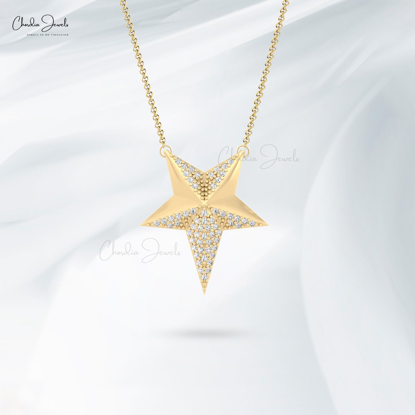 Delicate Star Thin Chain Necklace In 14k Real Gold Diamond Cluster Women Necklaces