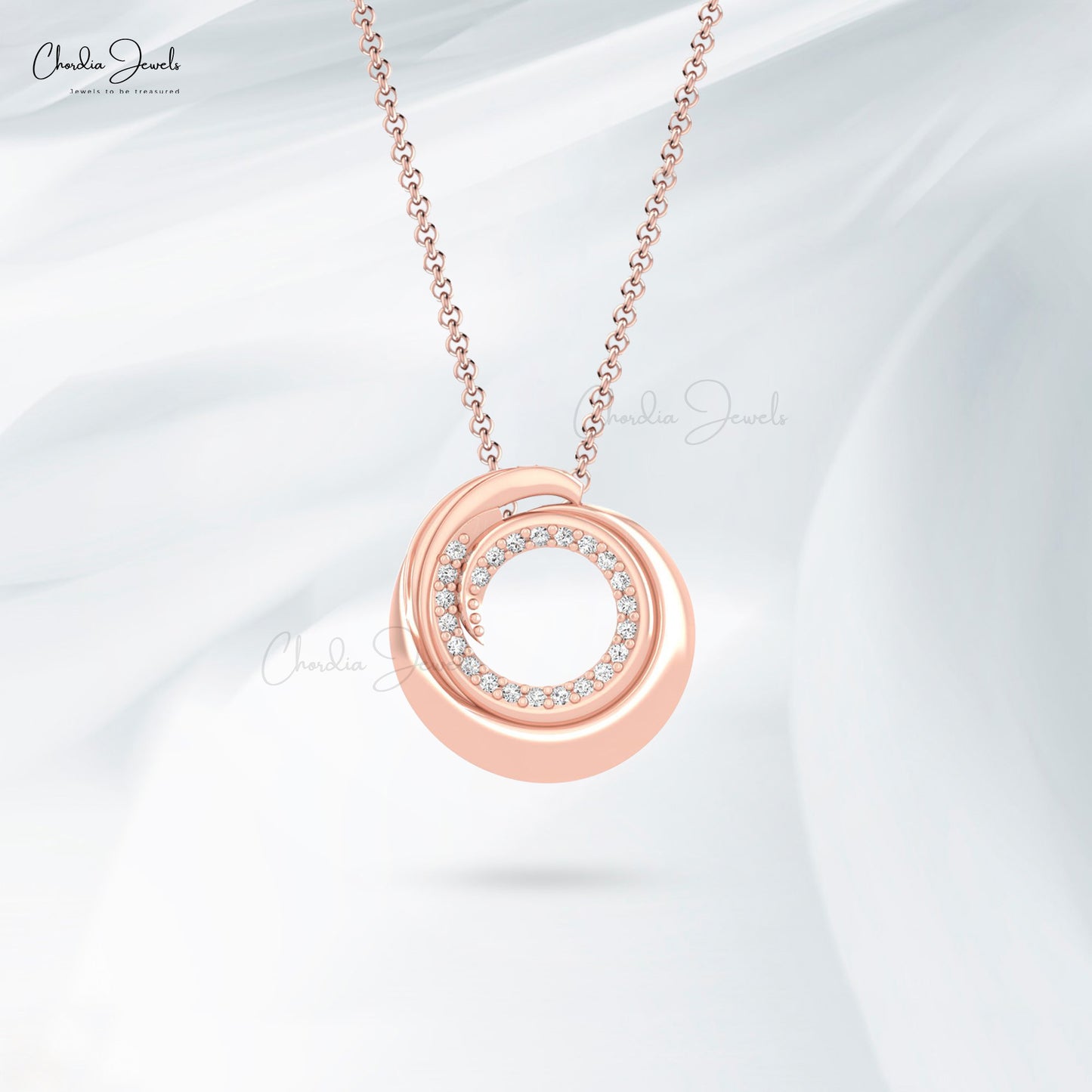 Pure 14k Gold Swirl Pendant In 1mm White Diamond Open Circle Handmade Pendants