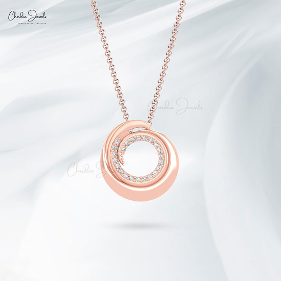 Pure 14k Gold Swirl Pendant In 1mm White Diamond Open Circle Handmade Pendants