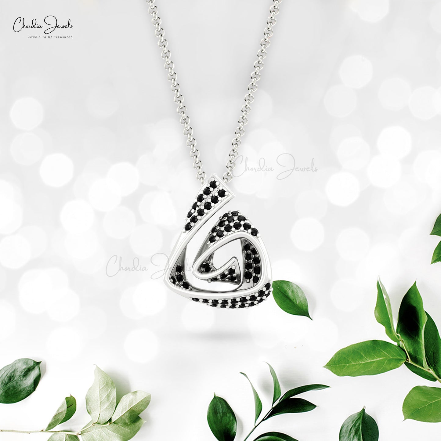 Curved Cluster Pendant With 1mm Black Diamond Pave Set In 14k Solid Gold Women Pendant