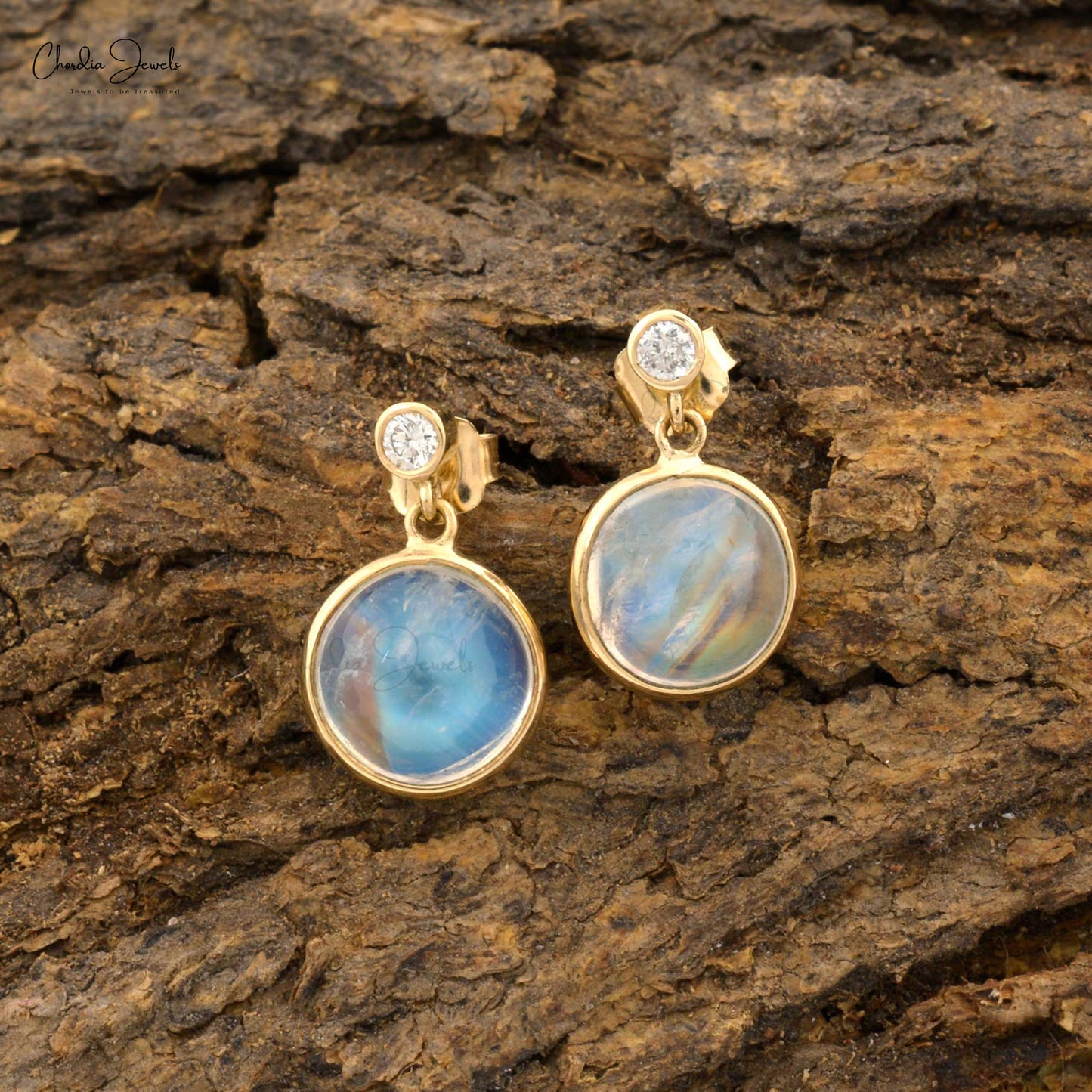 Earrings--Unmarked Hobe Real Moonstone & Glass Sapphire in Gold - Ruby Lane