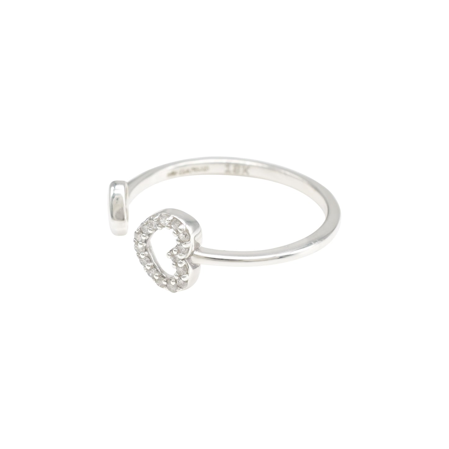 Open Cuff Heart Shape Ring In 18k White Gold Diamond G-H Color IGI Certified Rings