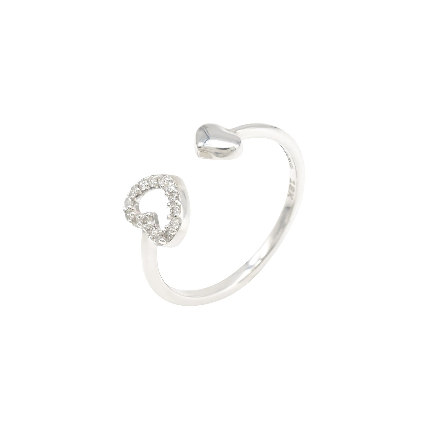Open Cuff Heart Shape Ring In 18k White Gold Diamond G-H Color IGI Certified Rings