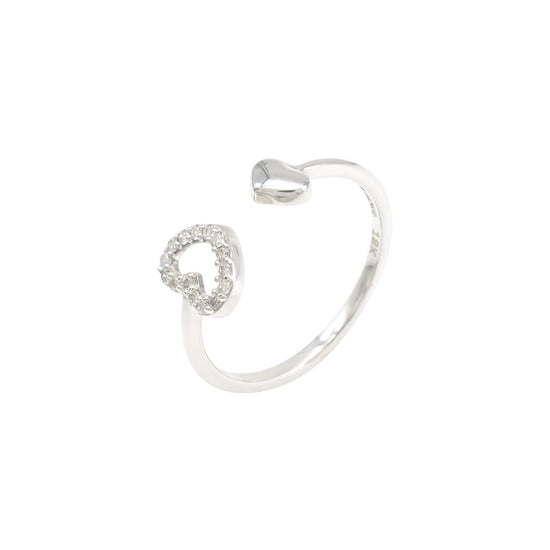 Open Cuff Heart Shape Ring In 18k White Gold Diamond G-H Color IGI Certified Rings