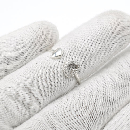 Open Cuff Heart Shape Ring In 18k White Gold Diamond G-H Color IGI Certified Rings
