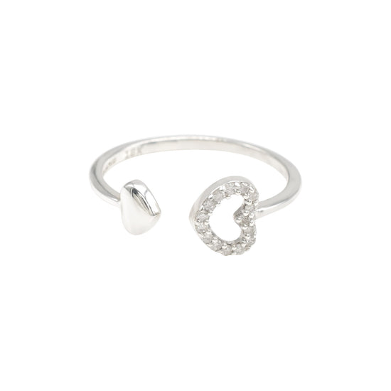Open Cuff Heart Shape Ring In 18k White Gold Diamond G-H Color IGI Certified Rings