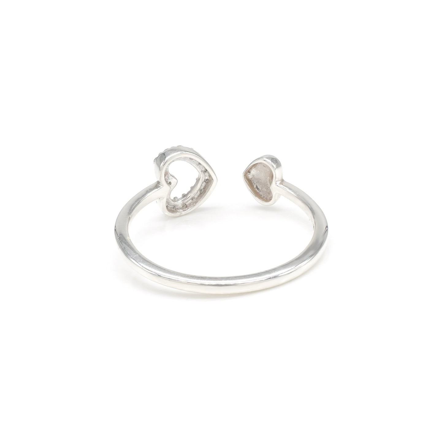 Open Cuff Heart Shape Ring In 18k White Gold Diamond G-H Color IGI Certified Rings